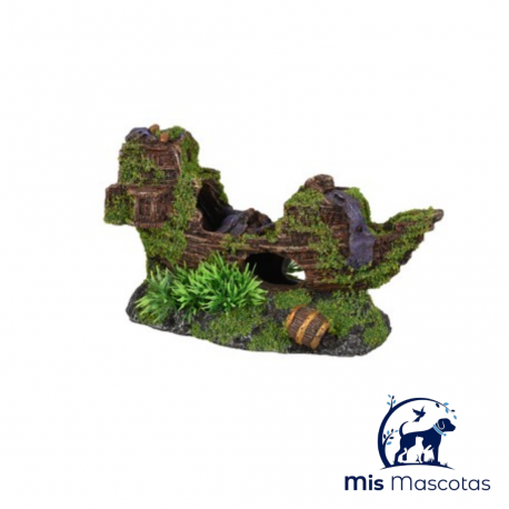 Barco con Musgo y Plantas Pequeño 18x7x10cm www.mismascotasronda.es