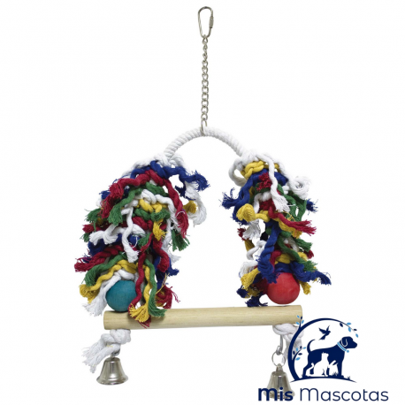 Juguete de Madera con Columpio y Campana para Pájaros (41 cm) www.mismascotasronda.es