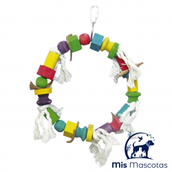 Juguete de Madera con Aro y Cuentas Multicolor para Pájaros (30 cm) www.mismascotasronda.es 