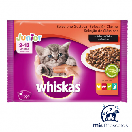 Whiskas Junior Seleccion Carnes 2-12 meses 4x100 gr www.mismascotasronda.es
