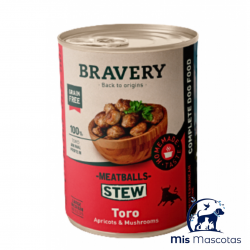 Bravery Albondigas de Toro, Albaricoque y Setas en Lata www.mismascotasronda.es