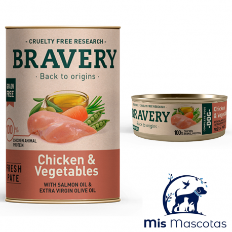 Bravery Dog Pollo y Verduras (con aceite de salmón y aceite de oliva virgen extra) www.mismascotasronda.es
