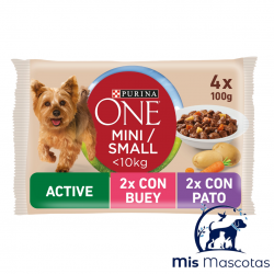 PURINA ONE Mini Perro Adulto Active Húmedo Buey y Pato en Salsa www.mismascotasronda.es