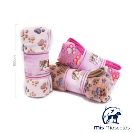 MANTA PARA MASCOTAS FRANELA ESTAMPADO HUELLAS COLORES 100 X 80 CM www.mismascotasronda.es
