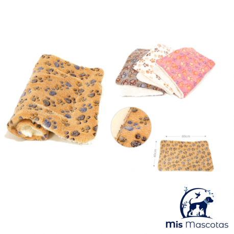 MANTA PARA MASCOTAS FRANELA ESTAMPADO HUELLAS COLORES 40 X 60 CM www.mismascotasronda.es