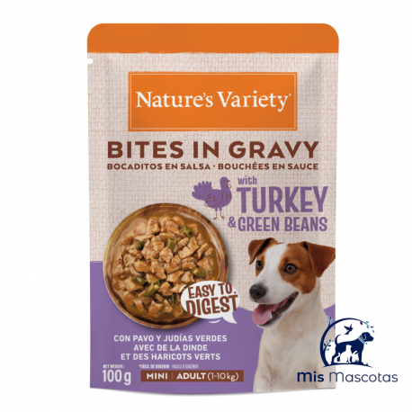 Bites in gravy turkey & bean 100gr www.mismascotasronda.es